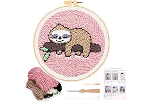 JSRQT Stanznadel Stickerei Starter Kit Faultier Punch Needle Debutant für Anfänger Embroidery Broderie mit Instruction Stanznadelstoff Muster Set Kinder Erwachsene