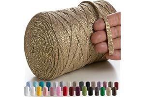 MeriWoolArt® Tejido de Macramé 10mm - 125m de Cordón de Macramé - Hilo de algodón de macramé metálico de lurex - Tejido de macramé - Tejido de macramé de pared DIY Dreamcatcher