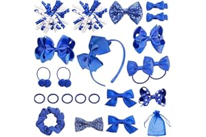 BOZILY 23Pcs School Girls Blue Hair Accessories, Blue Bow Hair Clips Blue Bow Headband Blue Hair Bands Spiral Streamer Hair Ties Hair Accesories for Girls Christmas Birthday Gift With Storage Bag
