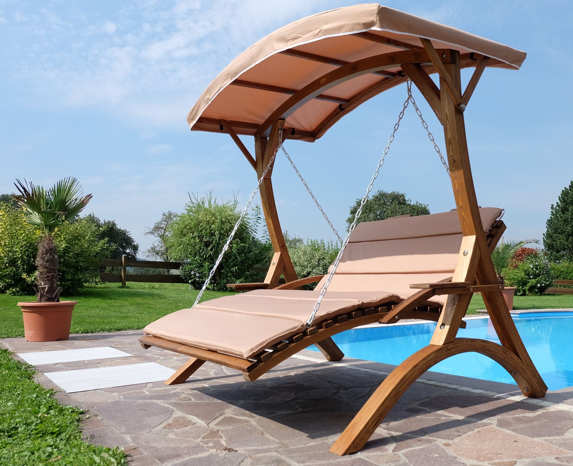 Design Hollywoodliege Doppelliege 'Aruba' aus Holz Lärche mit Dach von AS-S – Bild 8