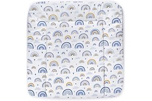 Balbina® Wickelunterlage aus Baumwolle weiche Wickeltischauflage für Wickelkommoden waschbar 60x70 I Regenbogen Blau