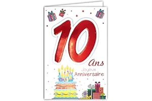 AFIE Age Mv 69-2010 Carte Joyeux Anniversaire 10 ans Enfant Garçon Fille motif Gâteau 10 Bougies Cadeaux