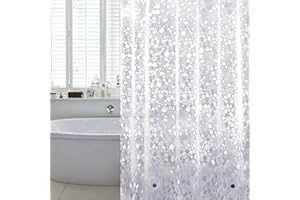 WELTRXE Shower Curtains Mould Proof Mildew Resistant, Waterproof Shower Curtain Liner, 3D Effect Clear Pebble EVA Bath Curtain with 3 Magnets, Heavy Duty Bathtub Curtains with 12 Hooks, 183 x 183cm