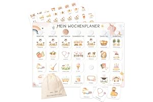 Wochenplaner Kinder mit Klettpunkten, Montessori Tagesplan mit 350 Routinekarten – visueller Routineplaner für Kinder, Familienplaner für mehr Struktur im Alltag (Einhorn)