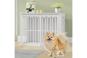 HEXCELEN Hundekäfig-Möbel aus Holz, 81 cm Hundebox für Zuhause, Hundekäfig mit 2 Türen, Schiebetüren, für Kleine, Mittlere Hunde, Robuster, Beistelltisch, 81 × 55 × 62,4 cm, Weiß