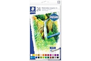 ‎STAEDTLER STAEDTLER 223 C24 Aquarellkreide (hochopake Farben, leicht verwischbar, wasservermalbar, mit Papierbanderole, Durchmesser 8 mm, rund) Kartonetui mit 24 leuchtenden Farben