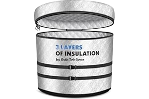SUNICO Ice Bath Tub Cover, 3 Layers Insulation and Silver UV Heat Reflective Cold Plunge Tub Cover with 2pcs Long Straps, Zip Up All Weather Protection, 32.5''D x 30.5''H