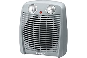 Bestron Radiateur soufflant, Radiateur soufflant salle de bain avec 2 niveaux de puissance, y compris sécurité anti-renversement & protection contre la surchauffe, pour des pièces jusqu'à 20m², Gris