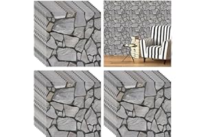 XMSZQU 30 Stück Tapete Wandverkleidung Steinoptik, 30×30 cm Wasserdichte PVC Steintapete, 3D Wandpaneele Steinoptik Selbstklebend, Wandpaneele für Wandtür Schlafzimmer Küche