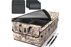 FORTEM Organizador Maletero Coche, Caja Plegable SUV con Compartimentos, Accesorios Auto Mujer Hombre, Tela Oxford 600D, Base Antideslizante, Correas Ajustables, Tapa Suave (85L)