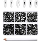 Beadsland Rhinestones for Nail Art, Black, 6 Assorted Sizes, 7200 Pcs | Crystal Rhinestones, SS3-SS10, Black Rhinestones Flat
