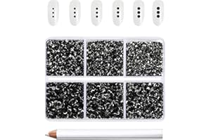 Beadsland 7200 pièces Strass pour ongles nail art,strass cristal noirs pour visage et l'artisanat,Mélange de 6 tailles avec kit de crayons de cire,SS3-SS10,Noir