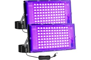 BOSITE Projecteur lumière noire, 15W USB LED Lumière Noire, 96LEDs Luminaire UV Avec 1.8 Câble, IP65 Étanche,395-400 nm, Projecteur UV pour Noël,Peinture Corporelle,Fête Néon Incandescente