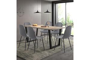 Hallowood Furniture Dudley Large Dining Table and Chairs Set 6, Dinner Table (180cm) with Chunky U Shaped Metal Legs & Dark Grey Fabric Chairs, Dining Room Sets for Home & Cafe