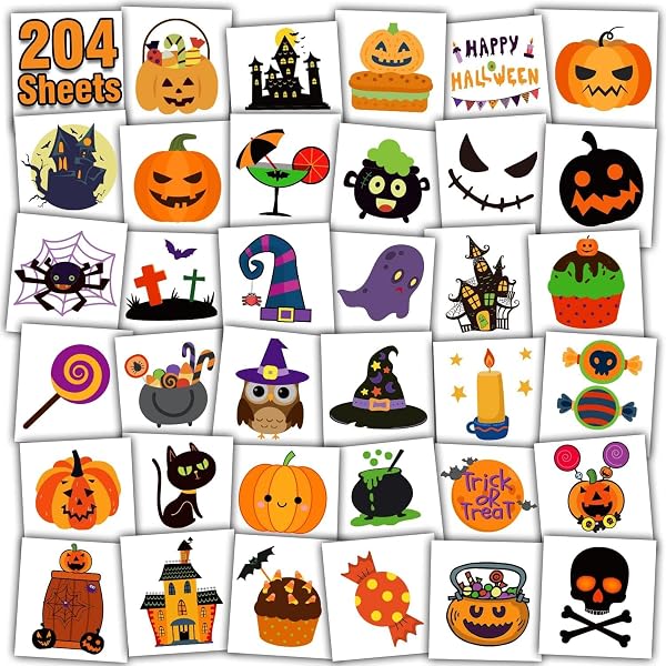 BOOSHMall Halloween Temporäre Tattoos – 30 Blatt Wasserfeste Aufkleber Für Kinder, Gruselige Party-Deko