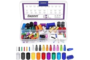 Swpeet 64Pcs 3 tipi di cavi per bicicletta set di tappi terminali assortiti, vari colori lega di alluminio anodizzato Ciclismo tappo valvola adattatore tappo per pneumatici bici tappi per, blu, rosso