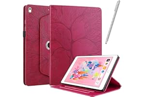 Netany Funda para iPad (9.7-Pulgada, 2018/2017 Model, 6th/5th Generation) con lápiz Capacitivo, Piel sintética con Tapa función Atril Soporte para lápiz Funda [Auto-Reposo/Activación] - Rojo