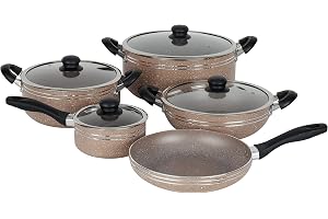 Delcasa 10-Piece Non-Stick Cookware Set with Granite Coating DC1889BGE Includes Casseroles, Sauce Pan