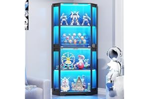 ‎BROTTAR BROTTAR Eckvitrine mit Glastüren, Tall 165cm Eck Bücherregal mit 3 Farben Led Beleuchtung, 4-Ebenen Vitrinenschrank mit Intelligente Sensorik für Wohnzimmer Schlafzimmer Büro, Schwarz