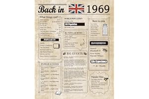 Woaipati Back in 1969 Poster UK Happy 55th Birthday Party Decoration Elegant Gift 55 Years Anniversary Idea Home Decor for Women Men Unframed -1969