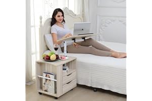 Emall Life funktioneller drehbarer Nachttisch aus verstellbarem Holz mit Schubladen, Rädern und offenem Regal (weißer Ahorn)