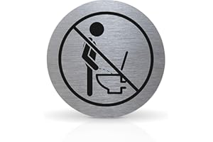 ‎BETRIEBSAUSSTATTUNG24 Betriebsausstattung24® Türschild Piktogramm Bitte nicht im Stehen pinkeln - Rundes Hinweisschild aus Aluminium - Für Ihre Tür & Wand - Silber - Durchmesser Ø 7,0 cm - Inkl. Klebepad