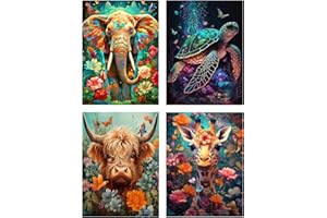 FLAJZ Diamond Painting, 4 Stück Diamond Painting Erwachsene, Diamond Painting Set für Erwachsene und Kinder, Mosaikherstellung Für Wohnzimmer, Schlafzimmer, Büro, Wand, Heimdekoration