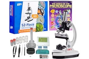 AmScope - M30-ABS-KT2-W-WM 1200X 52-pcs Kit de microscopio para Principiantes para Estudiantes con Diapositivas, luz LED, Caja de Almacenamiento y Libro El Mundo del microscopio Blanco