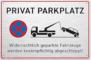 ‎HAGEFOL HAGEFOL® Privatparkplatz Schild (30x20 cm, groß) aus Alu Metall, inkl. 4 Bohrlöcher, Parken Verboten Parkplatzschild für Parkplatzsperren und zum Einfahrt-/ Ausfahrt freihalten