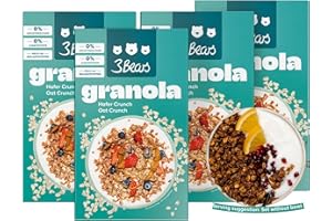 3Bears Granola – Crunch di avena | Granola croccante e vegana con fiocchi di cocco e cannella, 4 x 325 g | Senza zucchero industriale | In collaborazione con Sarah Harrison