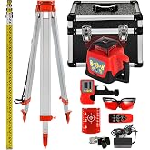 VEVOR Self-Leveling Rotary Red Laser Level 250 m, Tripod and Pole Kit for Automatic Levels 5 m, Folding Level Tripod for Auto