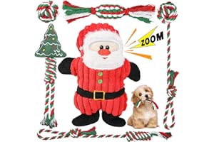 RIO DIRECT Christmas Squeaky Plush Dog Rope Toys Set, 6 Pack Puppy Chew Toys for Teething Training, Interactive Tug Rope Toys for Boredom, Xmas Gift for Small and Medium Dog, Washable, Natural Cotton & Non Toxic