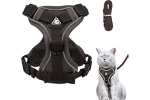 GRANTOP Regulowana uprząż dla kota, szczelna uprząż dla kota ze smyczą, miękka uprząż dla kotów, kociąt, psów, szczeniąt (brązowy, rozmiar M)