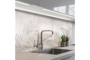 KitchenYeah© Rückwand Küche 60x100 cm Rückwandschutz Selbstklebend Spritzschutz Küchenrückwand Küchenfront Küchen Selbstklebende Küchenrückwände Blätter - Beige - Botanisch - Vintage