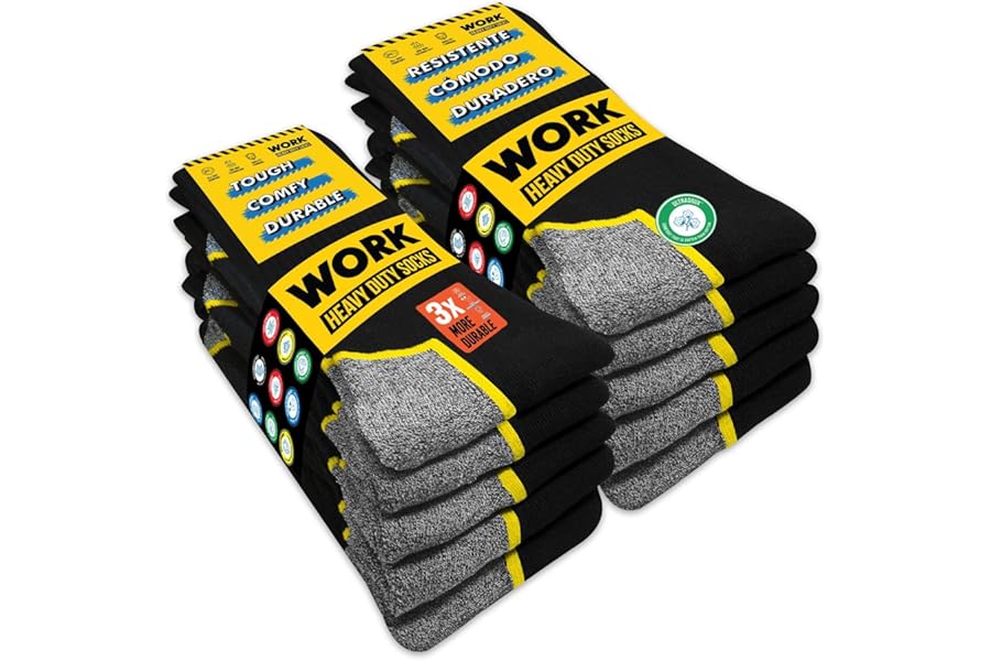 SOXCO 10 Pairs Men’s WORK Socks Black Crew Length