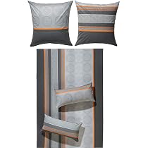 Erwin Müller Edelflanell Bettwäsche – Grau-silber-orange, Inkl. Kissenbezug 40x80 Cm, Kuschelig & Bügelfrei