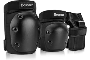 BOSONER Juego de rodilleras y coderas para niños/jóvenes/adultos, equipo de protección para muñequeras, patines de ruedas, patinaje en línea, ciclismo, bicicleta BMX, monopatín, ciclismo de montaña, escalada en roca, etc. (grande)