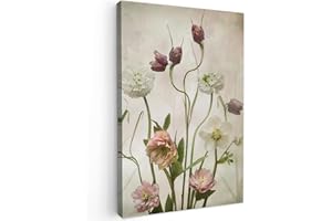 MuchoWow© Leinwandbild 60x90 cm Dekoration Wohnzimmer Vintage Bilder Aufhängen Wall Decoration Living Room Wohnungs Deko Moderne Blumen - Frühling - Garten - Trockenblumen