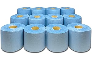 DHANZIPAK 12 x Economy Blue Centrefeed Paper Tissue Rolls - 2 Ply Embossed Centre Feed - Hand Towel Tissue Rolls
