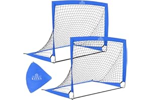 RAYNA GAMES Pop Up Football Goals Set - 2 in 1 Soccer Net & Post, Portable for Garden, Park, Beach - 4 x 3 Ft Training Equipment with Carry Bag