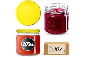 KADAX Zestaw 10 słoików na przetwory 200 ml z pokrywką Twist-Off Ø 66 mm – grube ścianki, hermetyczne słoiki deserowe, nadają się do mycia w zmywarce, idealne do dżemów i przetworów