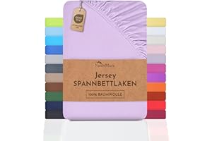 NatureMark Jersey Spannbettlaken, Spannbetttuch 100% Baumwolle in vielen Größen und Farben MARKENQUALITÄT ÖKOTEX Standard 100 | 140 x 200 cm - 160 x 200 cm - Flieder/Lavendel