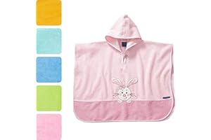 Morgenstern Badeponcho mit Kapuze Kinder Baby 1-5 Jahre Mädchen Jungen 100% Baumwolle Frottee OEKO TEX® Handtuch Badetuch Poncho Kapuzenhandtuch Bademantel