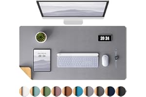 Aothia Desk Pad, ECO Double-Sided Cork and Leather Desk Mat, Non-Slip Mouse Mat, Waterproof/Multifunctional Leather Table Mat for Writing/Playing/Table (80x40cm,Light Grey)