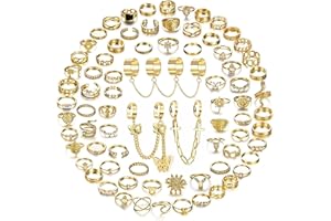 KALVICA 79-128 Stück Boho Fingerringe Set für Damen Herren Mädchen Knöchel Ringe Set Silber Gold Stapelbare Midi Ringe Set Verstellbarer Open Knuckle Ringe Modeschmuck Geschenk
