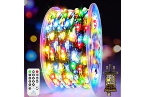 JXLEDAYY 170 FT 500 LED Christmas Tree Lights Outdoor Fairy Lights Plug in Green Copper Wire String Lights Waterproof with Remote Timer 8 Modes Memory for Outside Bush Plants Garden Decorations Multicoloured