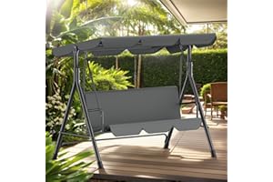KURO-SAGOL Hollywoodschaukel 3-Sitzer Gartenschaukel mit verstellbarem Sonnendach, Sitzpolster & Stahlgestell, 175x110x152cm, Schaukelbank für Garten & Terrasse, bis 200 kg belastbar, Outdoor geeignet, Anthrazit