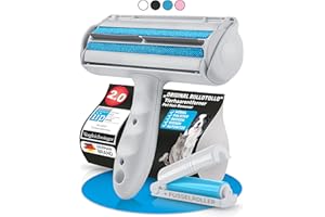 BluePet Oryginalny przyrząd do usuwania sierści zwierząt w zestawie z mini szczotką do kłaczków do ubrań I wielokrotnego użytku wałek do usuwania sierści zwierząt, sierści kotów i psów I zmywalny
