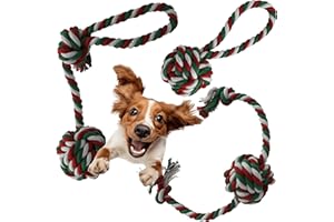 LexyFriend - Set Corda Gioco per Cani | Pallina Cane Indistruttibile | 4 Pezzi | 100% Cotone | Gioco per Cani di Taglia Piccola, Media e Grande | Gioco Dentale, 85 Gr - 32 Cm, Cotone