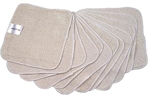 MuslinZ 12PK Essuie bambou coton Terry wipes 20x20 cms Face Cloth Lavable Baby Wipes (Unbleached)...